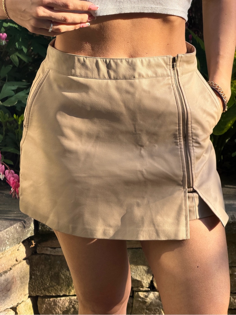 Women's Faux Leather Mini Skirt in Taupe